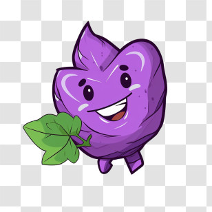 Purple Cartoon - Purple Leaf Character With Green Leaf Transparent PNG