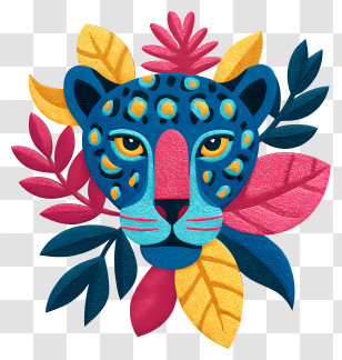 Jaguar Peering Through Foliage - Colorful Leopard With Leaves Transparent PNG