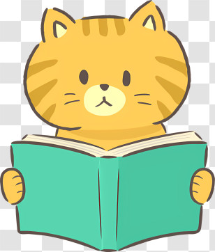 Cat - Cute Cartoon Cat With Book Illustration Transparent PNG