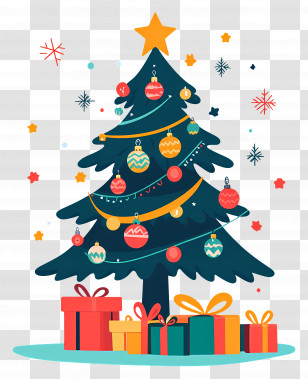 Christmas Tree - Decorated Christmas Tree With Gifts Transparent PNG