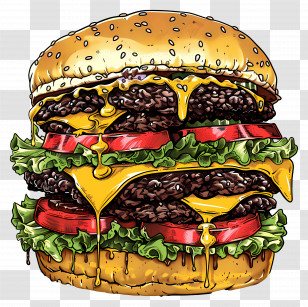 Beef Burger - Juicy Double Cheeseburger With Fresh Toppings Transparent PNG