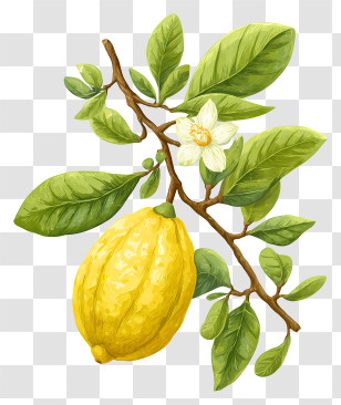 Etrog Fruit For Sukkot - Lemon Branch With Leaves Transparent PNG