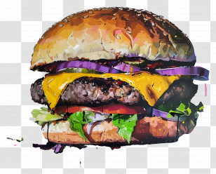 Oil Painting - Juicy Cheeseburger Digital Illustration Transparent PNG