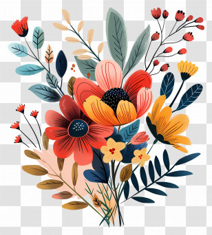 Flower Bouquet - Colorful Floral Bouquet Illustration Transparent PNG