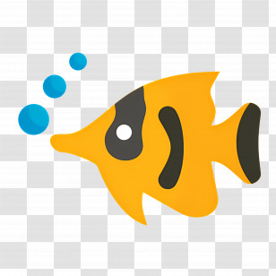 Tropical Fish - Yellow Fish With Bubbles Illustration Transparent PNG