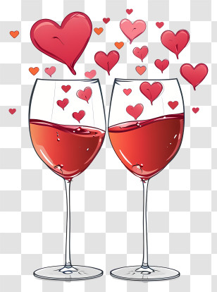 Vector Draw Character Design - Romantic Wine Glasses With Floating Hearts Transparent PNG