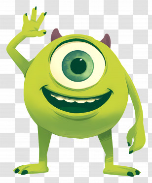 Mike Wazowski - Green One-eyed Cartoon Character Waving Transparent PNG