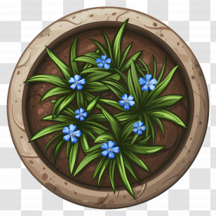 Plants Top View - Potted Blue Flowers In Garden Style Transparent PNG