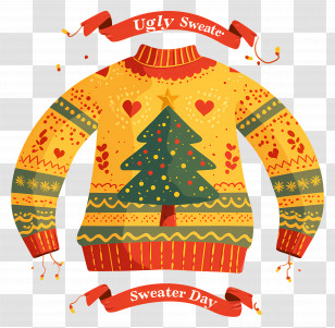 National Ugly Sweater Day - Illustration Of Ugly Christmas Sweater With Tree Design Transparent PNG