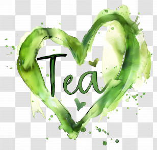 Tea - Green Heart With Tea Text In Watercolor Style Transparent PNG