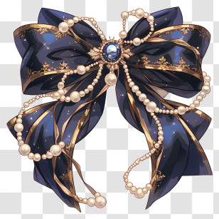 Fancy Bow With Pearls - Dark Blue Bow With Pearls Transparent PNG