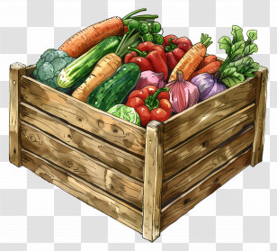 Crate Of Fresh Vegetables - Wooden Crate Filled With Fresh Vegetables Illustration Transparent PNG