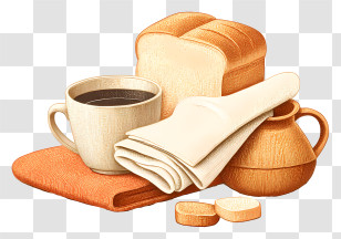 Coffee With Bread - Cozy Breakfast With Coffee And Bread Transparent PNG