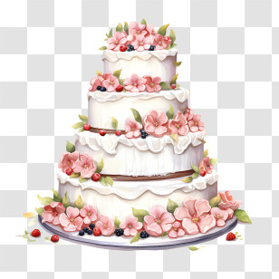 Wedding Cake - Elegant Floral Wedding Cake Transparent PNG