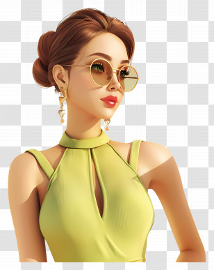 Woman In Dress - Stylish Woman In Sunglasses And Green Dress Transparent PNG