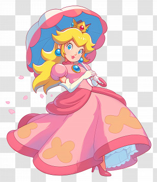 Princess Peach - Cartoon Princess In Pink Elegant Dress Transparent PNG