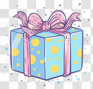 Gift Box Illustration - Cartoon Style Blue Gift Box With Ribbon Transparent PNG
