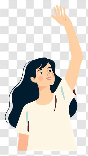 Woman Raising Hand - Cartoon Girl Waving Hand Transparent PNG