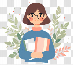 Cartoon Teacher - Girl Holding Books Illustration Transparent PNG