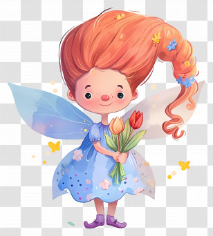 Cute Cartoon Fairy - Fairy With Flowers In Blue Dress Transparent PNG