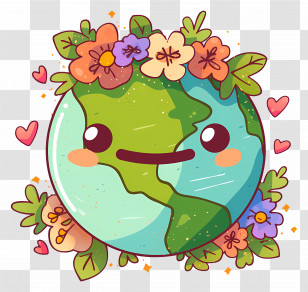 Cute Earth - Cute Earth Cartoon With Flowers For Earth Day Transparent PNG