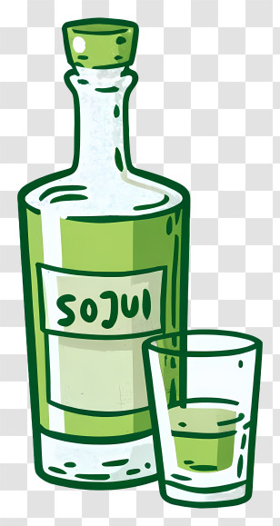 Green Liquor - Green Soju Bottle And Glass Illustration Transparent PNG