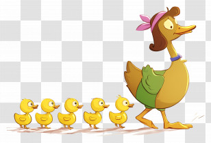 Mother Duck With Ducklings - Duck Family Cartoon Illustration Transparent PNG