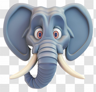Elephant Face - Adorable Blue Elephant Face With White Tusks Transparent PNG