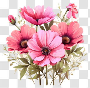 Hand Drawn Pink Flower - Pink Flowers Bouquet Transparent PNG