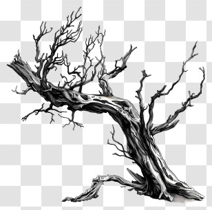 Fallen Tree - Twisted Black And White Barren Tree Illustration Transparent PNG