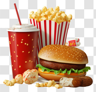 Fast Food - Burger Meal With Fries And Soda Cup Transparent PNG
