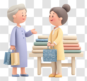 Women Shopping For Home Textiles - Two Women Shopping At Clothing Table Transparent PNG
