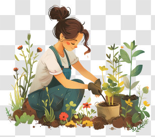 Gardening Day - Gardener Planting Flowers Transparent PNG
