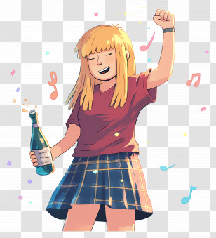Drunk Girl - Dancing Girl With Champagne Bottle Celebrating Transparent PNG