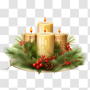 Christmas Candle - Festive Candles With Pine And Christmas Decorations Transparent PNG