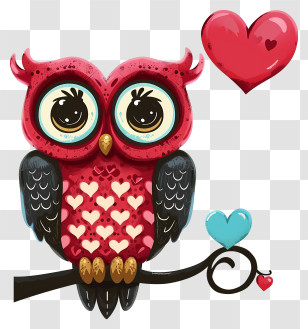 Valentine Owl Icon - Cute Red Owl With Hearts Transparent PNG