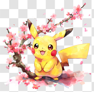 Pikachu - Pikachu With Cherry Blossoms Illustration Transparent PNG