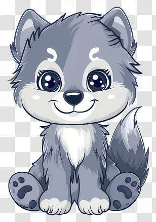 Cute Cartoon Wolf - Cute Gray Cartoon Husky Puppy Transparent PNG