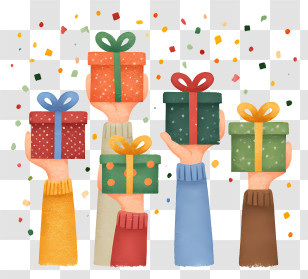 Cartoon Hands Holding Gifts - Colorful Gift Boxes Raised Up Transparent PNG