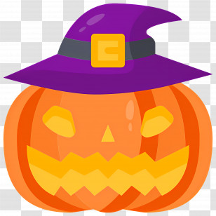 Halloween Pumpkin - Pumpkin With Purple Witch Hat Transparent PNG