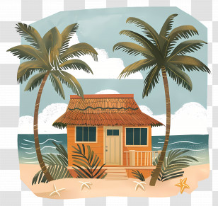 Beach Bungalow - Tropical Beach House Illustration Transparent PNG