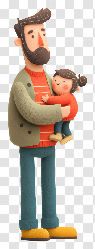 Father Looking After Toddler - Father Holding Child In Loving Cartoon Style Transparent PNG