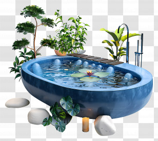 Spa Bath - Relaxing Outdoor Bathtub With Plants Transparent PNG