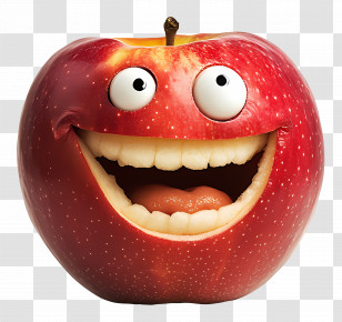Red Apple - Funny Smiling Red Apple Illustration Transparent PNG