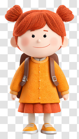 Elementary School Girl - Orange Girl With Backpack Transparent PNG