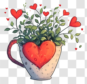 Cartoon Valentine Plant - Heart Cup With Green Plants Illustration Transparent PNG
