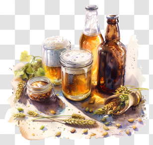 Homebrew Day - Beer Bottles And Glasses With Hops Transparent PNG