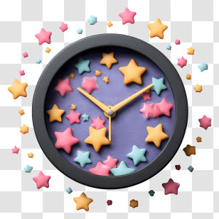 New Year Clock - Black Clock With Colorful Stars Transparent PNG