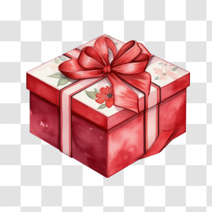 Gift Box - Illustrated Gift Box With Ribbon And Floral Design Transparent PNG