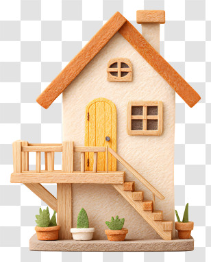 Wooden House With Stairs - Small Cute Doodle House Transparent PNG